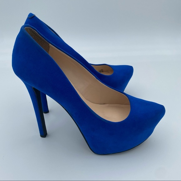 Jessica Simpson Blue Suede Platform Heels Size 6.5 - Picture 2 of 4